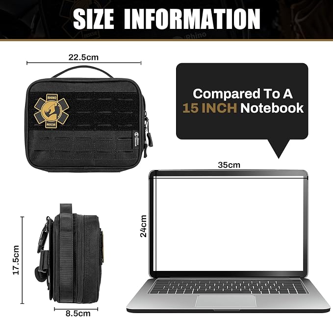 RHINO RESCUE Vehicle IFAK Trauma Kit with CAT Tourniquet Black | Car Headrest Pack, Molle System, TCCC Compliant, Trauma First Aid Kit, Vehicle/Backpack Mount, HSA/FSA Approved