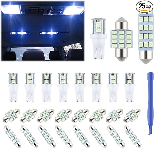 iFunyLED 24 Pieces Dome Light LED Car Interior Bulb Kit Set 194 T10 DE3175 578 31mm 42mm Bulbs Interior Replacement Lights for Car Map License Plate Door Side Marker Cornering Trunk Light - Ice Blue