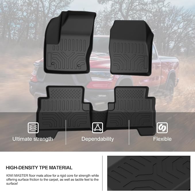 Kiwi Master Floor Mats for 2013-2019 Ford Escape/C-Max | Custom Fit All Weather Car Mats, Heavy Duty TPE Floor Liners, Front & Rear 2 Row Set, Black