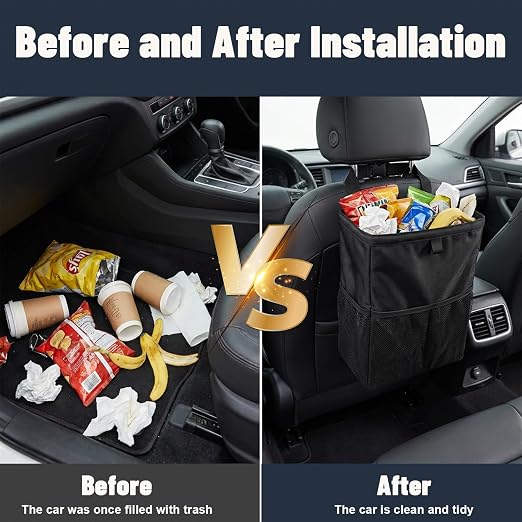 3.5 Gallon Car Trash Can, Auto Garbage Bag Leak-Proof | with Hook and Loop Lid and Handle, Waterproof, Portable Hanging, Large Capacity Waste Bin, for SUV