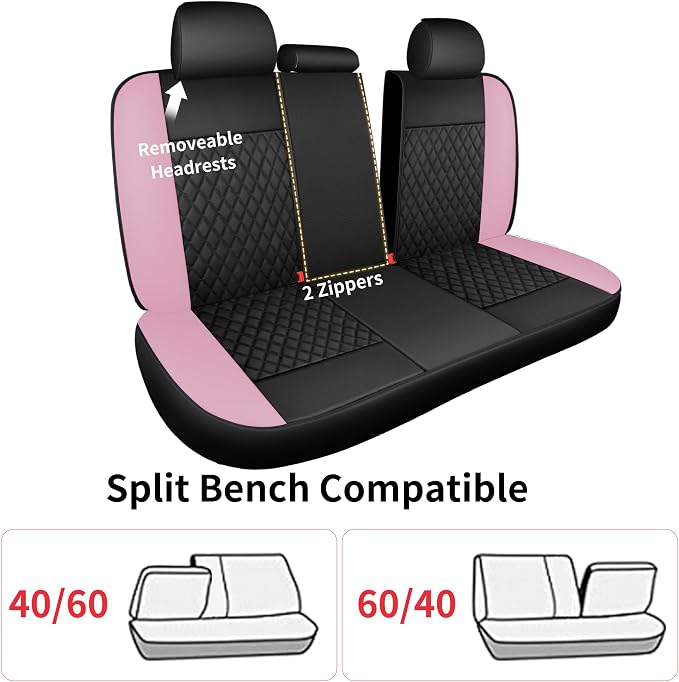 HChengkikz Faux Leather Full Set Car Seat Covers, Front & Split Rear | Bench Seat Protectors, Easy to Install Universal Fit for Sedans, Trucks, Vans, SUVs Automotive Interior Accessories