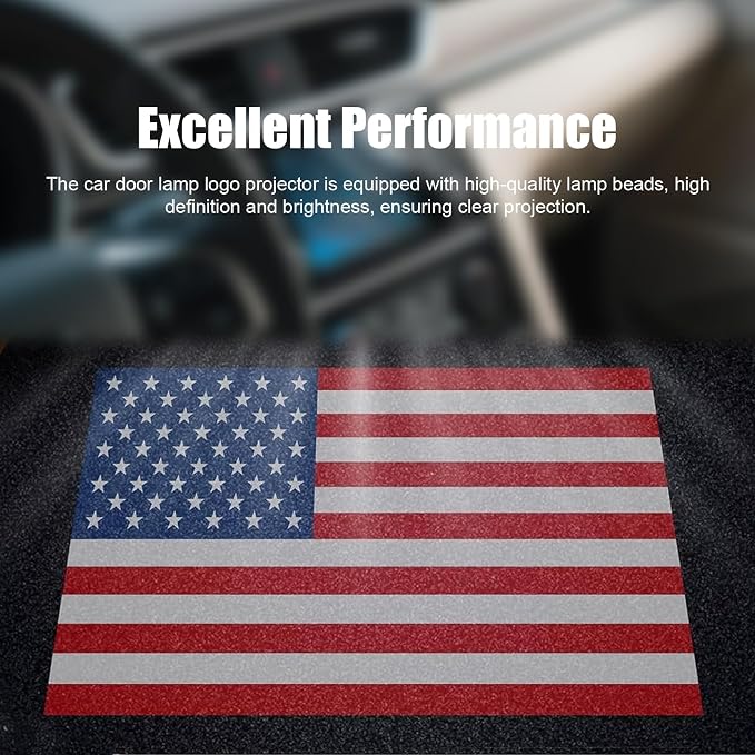 4 PCS Car Door Welcome Lights, Automotive Sill Decorative Ambient Lights, LED Projector Door Step Light with American Flag Pattern, Universal for Most Cars (Multicolored)