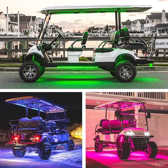 LEDGlow 12pc Million Color LED Golf Cart Underglow Kit for 12V 6-Seater | Includes Canopy, Wheel Well & Interior Tubes, Accent Neon Lights Fit EZGO Yamaha Club Car ICON Limo, 10 Colors, 16 Modes