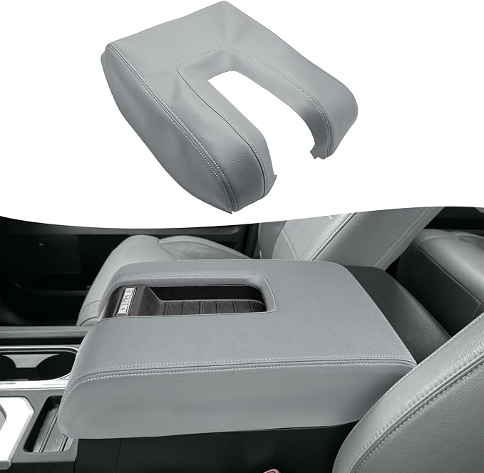 KBH Center Console Armrest Cover Replacement for Toyota Tundra 2014-2021 | Leather Part Only, Custom-fit, Console Lid Upholstery, PU Leather, Gray