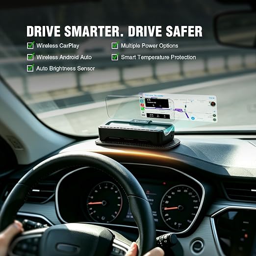 VIVIHUD V3-SE Wireless CarPlay Android Car HUD Head-Up Display Cluster Screen HD Display Bluetooth OBD2 GPS Speedometer Plug and Play Smart Automatic Brightness