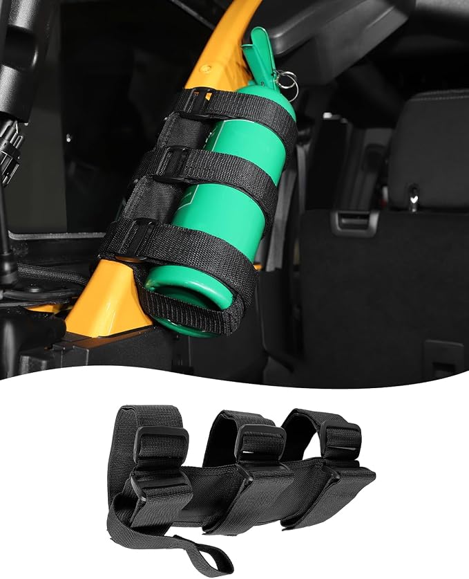 Adjustable Roll Bar Fire Extinguisher Mount Holder 3 lb for Jeep Wrangler Unlimited CJ YJ LJ TJ JK JKU JL JLU 4XE,(Black, Without Pattern)