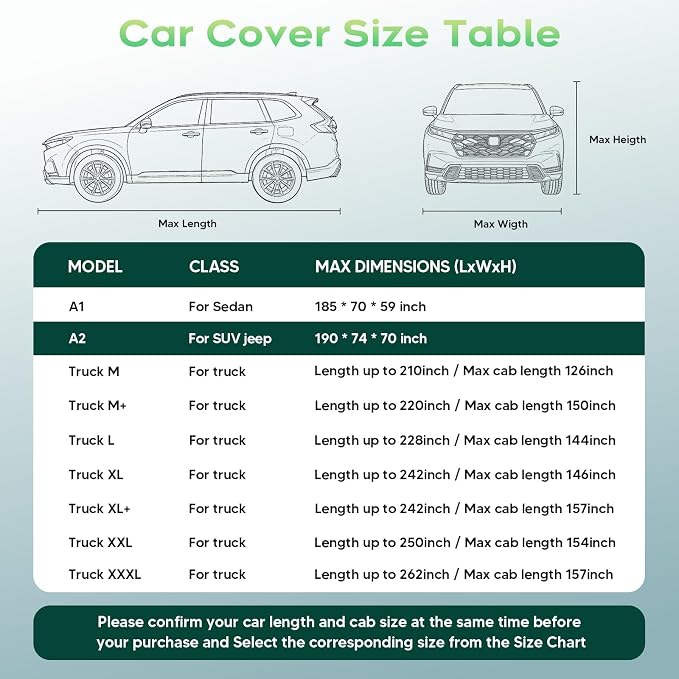 Cartist Hail Protector Car Cover for SUV Waterproof All Weather, Heavy Duty Outdoor Car Cover Sun Uv Rain Protection with Fluorescent Safety Strips, Universal Fit for SUV Jeep (182-190 inch), 420D