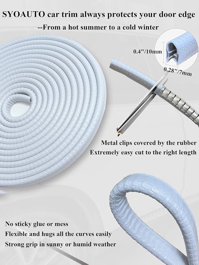 SYOAUTO 13Ft(4M) Door Edge Guard White Car Door Protector Edge Guards Rubber Auto Door Trim U Shape Build in Metal Sheet No Need Adhesive Easy to Cut Fit for Most Vehicles