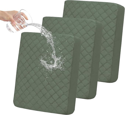 Easy-Going Waterproof Couch Cushion Covers, Non-Slip Leakproof Sofa Seat Cushion Slipcovers, Quilted and Stretch Furniture Protector for Dogs, Pets (3-Piece Sofa Cushion, Grayish Green)