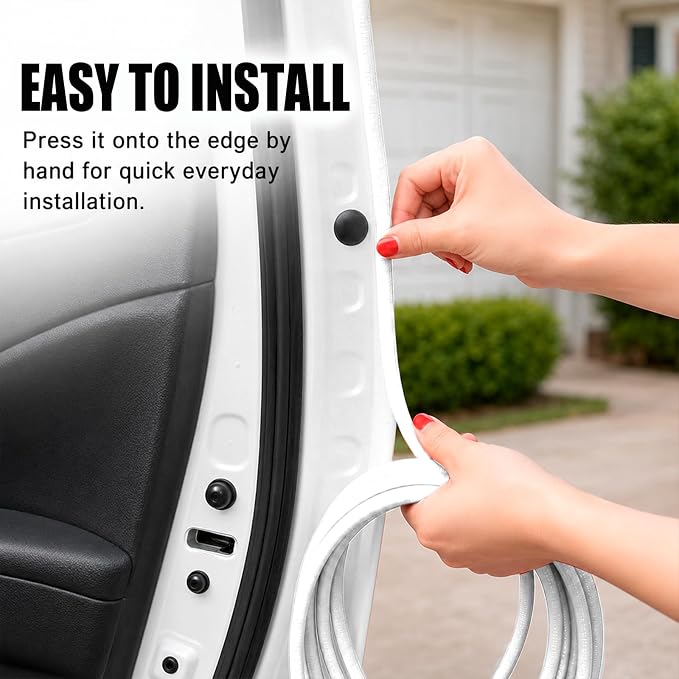 16.4 Ft Rubber Car Door Edge Guards, U Shape Edge Trim, White | Flexible profile, cut to fit, parking ding shield, push on setup, fits most sedans SUVs trucks, automotive accessories