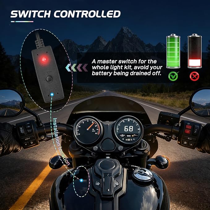 Nilight 20PCS Motorcycle RGB LED Light Kit Waterproof Multi Color Atmosphere Neon Accent Lights Lamp APP and Remote Control Underbody Strips for Harley Davidson Honda Kawasaki Yamaha Suzuki