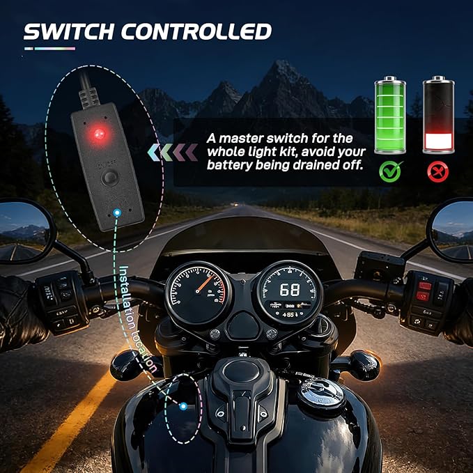Nilight 12PCS Motorcycle RGB Led Light Kit Waterproof Multi Color Atmosphere Neon Accent APP and Remote Control Underbody Strips for Harley Davidson Honda Kawasaki Suzuki