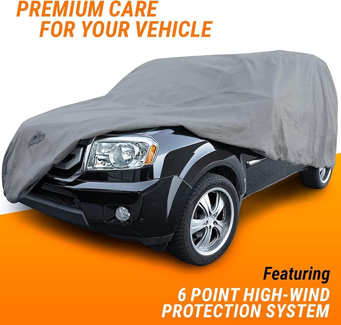 Armor All Car Cover Waterproof All Weather Heavy Duty SUV or CUV up to 205" | Scratch-resistant soft lining, 6 secure straps, includes storage bag, works for Sun Rain Snow Hail Outdoor Indoor Protection