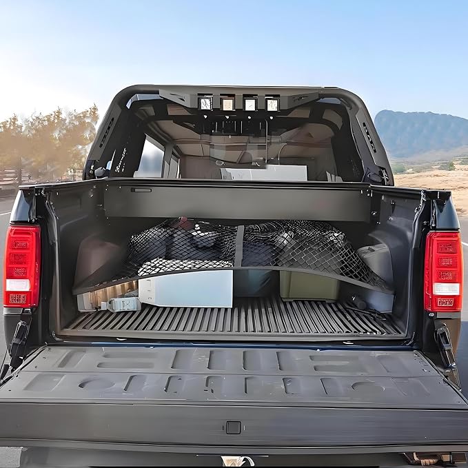 BAILALIBO Cargo Net with Metal Hooks, 48x48 in | Elastic stretchable mesh, adjustable for Pickup/SUV/truck, universal fit, trunk storage, heavy-duty car exterior accessory