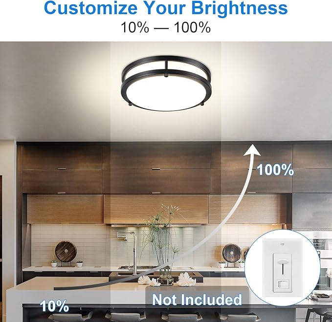DLLT Flush Mount LED Ceiling Light: 10 Inch 5CCT (3000K-6000K) & Dimmable Ceiling Light Fixtures for Bedroom Hallway - 18W Modern Black 1600LM Super Bright Kitchen Lighting Fixtures Ceiling