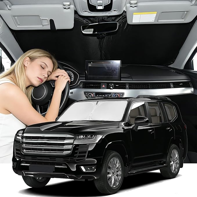 Windshield Sunshade Custom Fit Toyota Land Cruiser 2008-2021 4 Layers | Upgrade Sun Shade Windshield Blocks UV Rays for Land Cruiser Car Window Shade Windshield Keep Cool Car Accessories