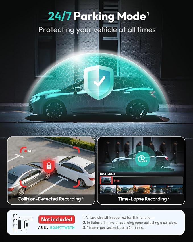 BOTSLAB G300 Plus 4K Dual Dash Cam Front and Rear [2026 Upgraded], STARVIS 2 Sensor, 64GB Card Included, Voice Control, 5GHz WiFi Dashcam Front and Rear Camera, GPS,WDR Night Vision,24H Parking Mode