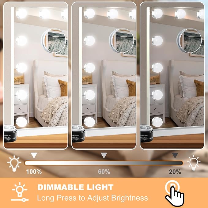Moonee Vanity Mirror with Lights, Hollywood Lighted Makeup Mirror with 21 Dimmable Bulbs and 10X Magnification, 3 Colors Modes, Aluminum Metal Frame, Light Up Mirror for Tabletop/Wall（40" x 30"）