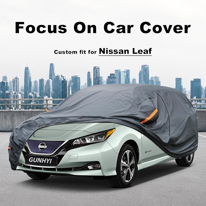 GUNHYI Premium Car Cover Custom Fit Nissan Leaf, 16 Layers Heavy Duty Car Cover Waterproof All Weather with Zipper Door for Sun Rain Snow Dust Uv Protection
