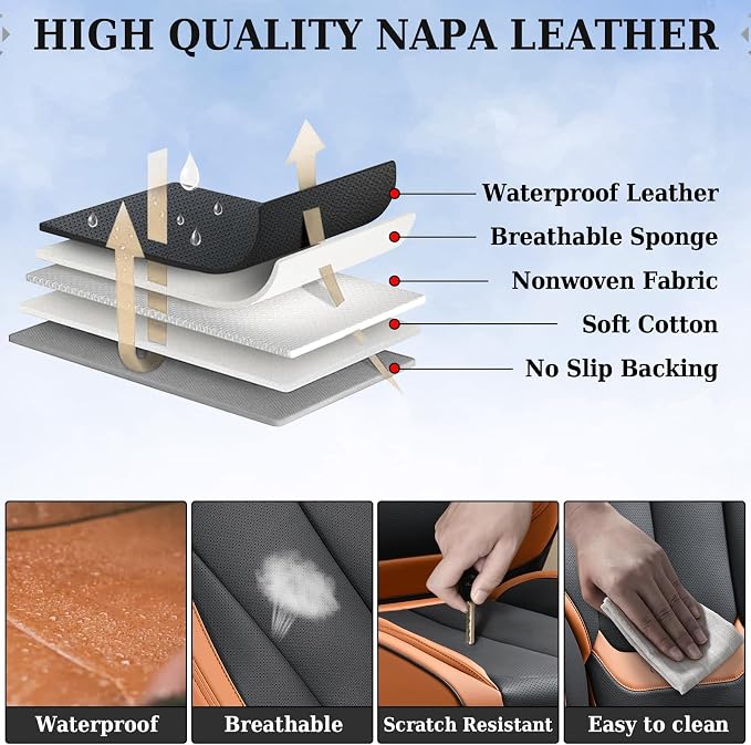 Coverado Car Seat Covers, Seat Covers for Cars, Waterproof Leather Auto Seat Protectors, Leather Car Seat Cushion, Car Interiors Accessories Universal Fit for Most Cars