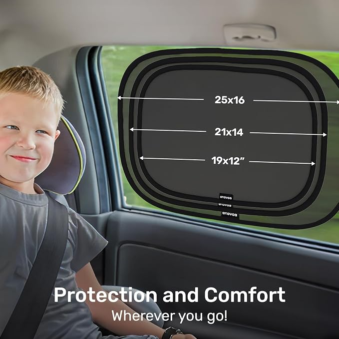 Enovoe Car Window Shade for Baby - (2 Pack) UV Protection Breathable Mesh Baby Window Covers - Sun Shade Blocker, Cling Windows Cover - Glare Shield and UV Rays Protection for Your Child - XL 25"x16"