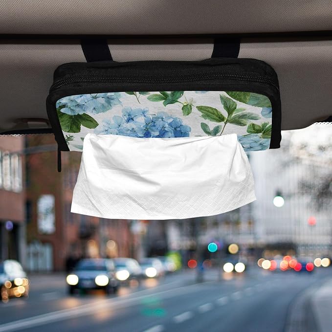 Vintage Blue Hydrangea Car Tissue Holder Durable Napkin Holder Hanging Tissue Holders Case Car Tissues Bag for Sun Visor Seat Back Universal Auto