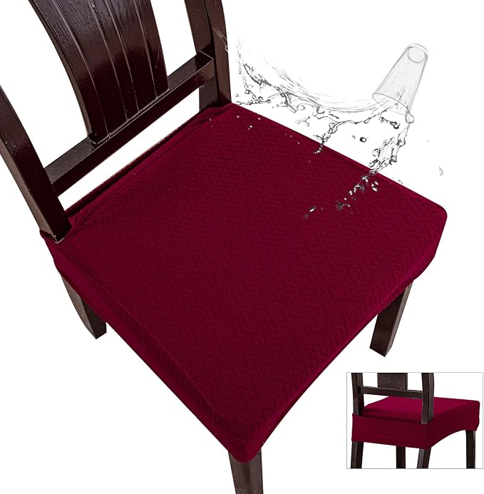 Genina Waterproof Seat Covers for Dining Room Chair Covers Waterproof Dining Chair Covers (2 PCS-Rear-Covered, Wine Red)
