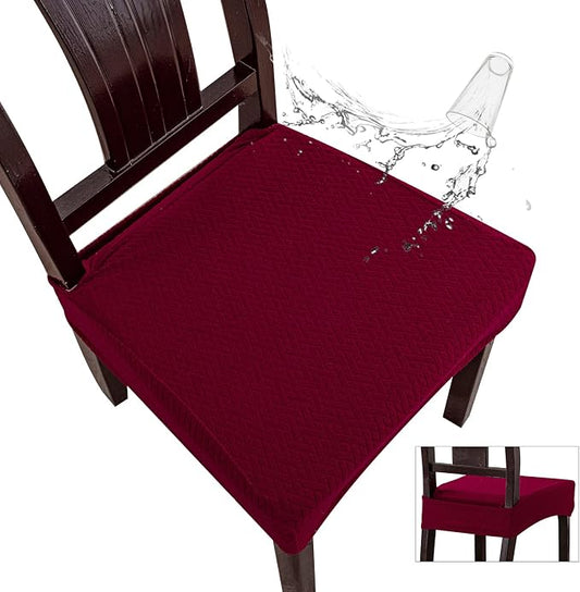 Genina Waterproof Seat Covers for Dining Room Chair Covers Waterproof Dining Chair Covers (2 PCS-Rear-Covered, Wine Red)