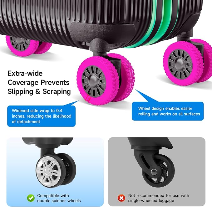 Upgraded 8 Pcs Luggage Wheel Covers, Silicone Protective Covers for 2-2.4" Suitcases Spinner Wheel, Wear-Resistant, Anti-Noise, Thickened Protector, Travel Accessories (Pink)