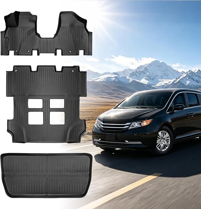 Floor Mats for Honda Odyssey 2011-2017, 2016 Odyssey Floor Mats | 1st and 2nd 3rd Row & Cargo Mat, TPE Non-Slip Waterproof Summer Winter Anti-Slip Car Accessories