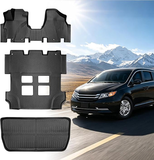 Floor Mats for Honda Odyssey 2011-2017, 2016 Odyssey Floor Mats | 1st and 2nd 3rd Row & Cargo Mat, TPE Non-Slip Waterproof Summer Winter Anti-Slip Car Accessories