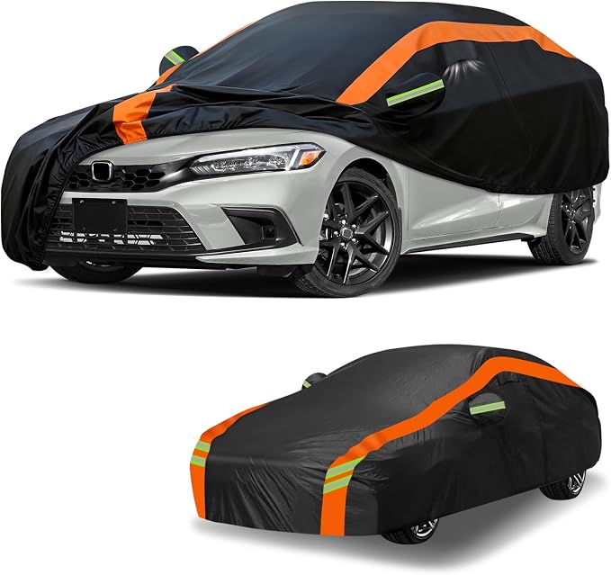 Universal Fit Car Cover for Sedan Length 178-185in, Waterproof Automobiles Cover All Weather Compatible with Toyota Corolla/Prius, Honda Civic, Nissan Sentra, Hyundai Elantra, Kia Forte