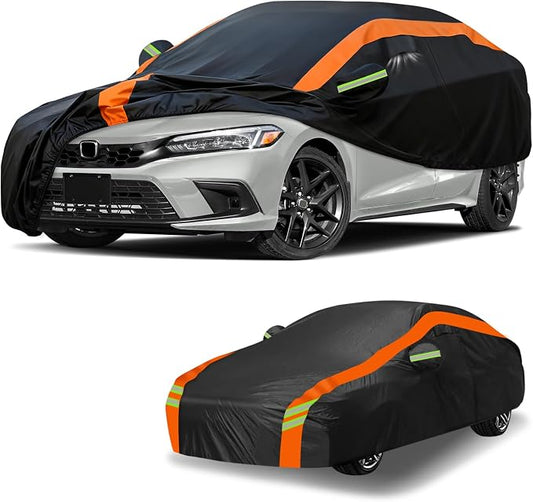 Universal Fit Car Cover for Sedan Length 178-185in, Waterproof Automobiles Cover All Weather Compatible with Toyota Corolla/Prius, Honda Civic, Nissan Sentra, Hyundai Elantra, Kia Forte