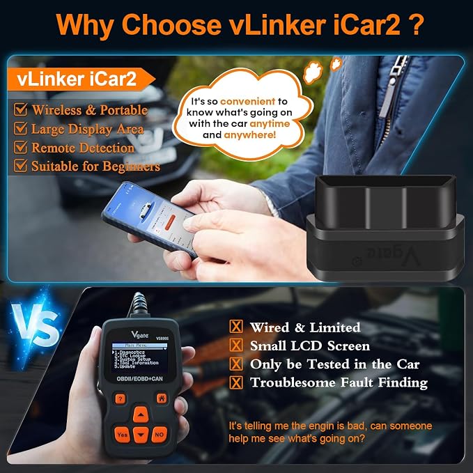 iCar2 OBD2 Bluetooth Adapter Diagnostic Scanner for iOS & Android : Auto-Connect Clear Error Code Live Data Reset Diagnostic Tool (Black)