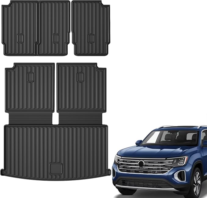 AOMSAZTO Cargo Liner & Seat Back Mats Fit for Volkswagen Atlas 2018-2026 | (NOT for Cross Sport) All Weather Protection Trunk Floor Liner for VW Atlas (2nd & 3rd Row Backrest +Cargo Mat)