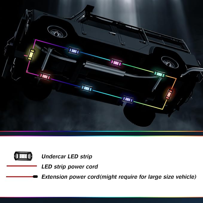 RGB Rock Lights for Trucks, 8 Pods 5-Sided LED Underglow Lights with App/RF Remote Control, 160° Wide Angle Music Sync Neon Exterior Light Kit, IP67 Waterproof, No-Drill for Jeep SUV ATV UTV Boat