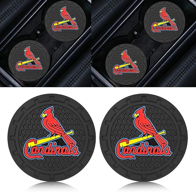 Silicone Cardinals Car Cup Holder Coasters,Baseball Fans Car Coasters for St. Louis Cardinals Fans, Non-Slip Universal Fit Cup Holder Insert
