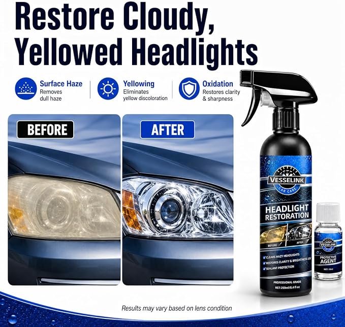 Headlight Restoration Kit,Headlight Cleaner and Restorer Kit for Oxidized & Yellowed Lens Repair with Protective Coating,Head Light Restoring Kit,Headlight Cleaner and Restorer Kit