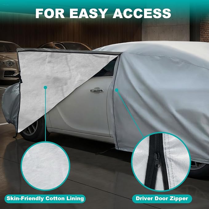Favoto Car Cover Waterproof All Weather Heavy Duty Car Cover | Automatic Car Covers with Air Vent Sun Snow Dust UV Protection Tearproof Cover Universal Fit for Hatchback (164-177 in)