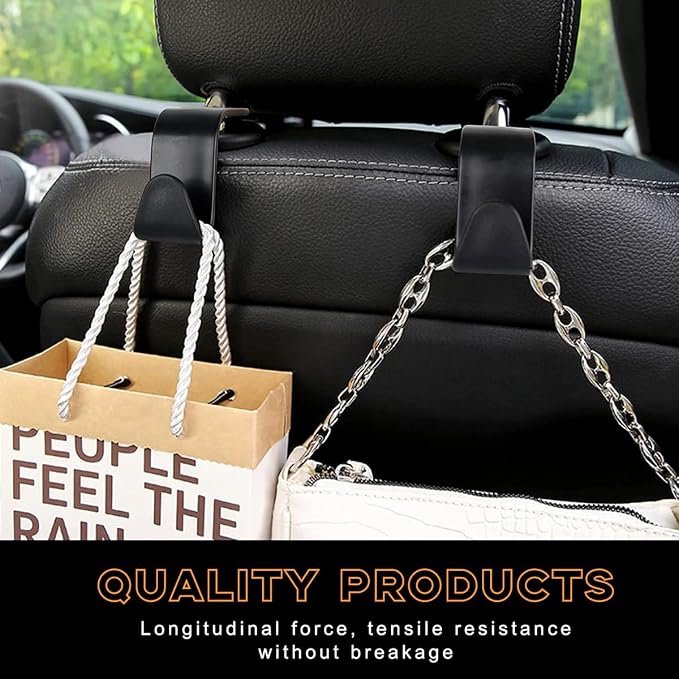 povtii 4PCS Car Seat Headrest Hook, Auto Back Seat Hanging Storage Organizer, Vehicle Seatback Hanger Holder for Purse Handbag Coat Umbrella, Universal Interior Car Accessories (Black)