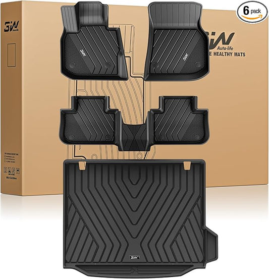 3W 2018-2024 BMW X3 Floor Mats & Cargo Liner, All Weather TPE BMW X3 Accessories Custom Fit for X3 G01 30i M40i X3M Car Mats (Only for car Without Spare tire) (Don't Fit X3 30e), 6PCS