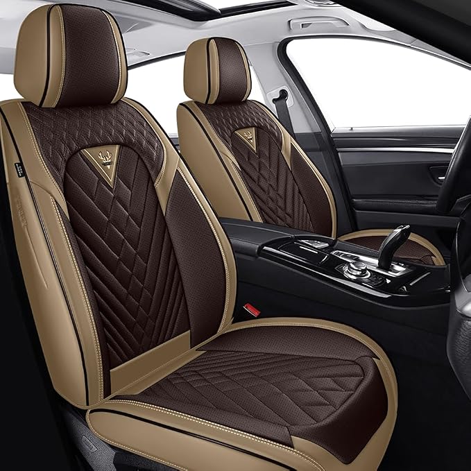 Fit for Toyota GR86 Seat Covers 2022-2026,Premium Leather, 360° Full Protection, Thick Padding & Memory Foam, Waterproof & Stain-Resistant Car Seat Cover Front Set (2 Seat,Brown&Beige)