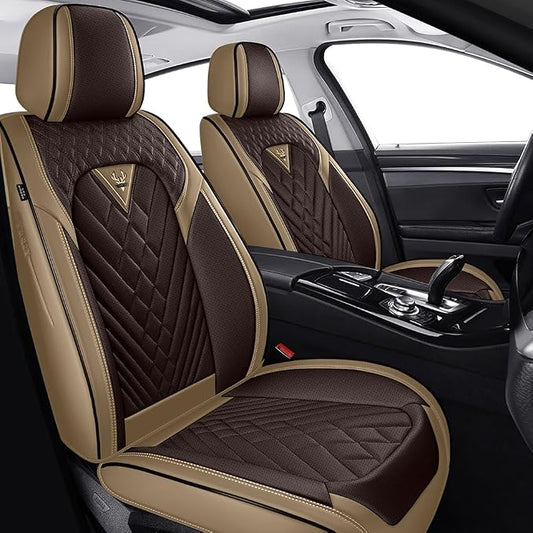 Fit for Toyota GR86 Seat Covers 2022-2026,Premium Leather, 360° Full Protection, Thick Padding & Memory Foam, Waterproof & Stain-Resistant Car Seat Cover Front Set (2 Seat,Brown&Beige)