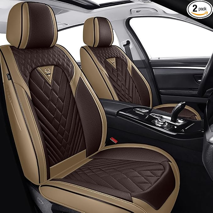 Fit for Toyota Tundra Seat Covers 2001-2026,Premium Leather, 360° Full Protection, Thick Padding & Memory Foam, Waterproof & Stain-Resistant Car Seat Cover (2 Seat,Brown&Beige)