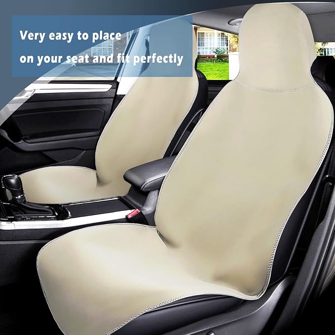 Waterproof Stain Resistant Car Seat Cover for Automotive Van Trucks and SUVs Durable Neoprene Non-Slip Seat Protector with Quick Install Design Perfect for Post Gym Yoga Workout-Khaki