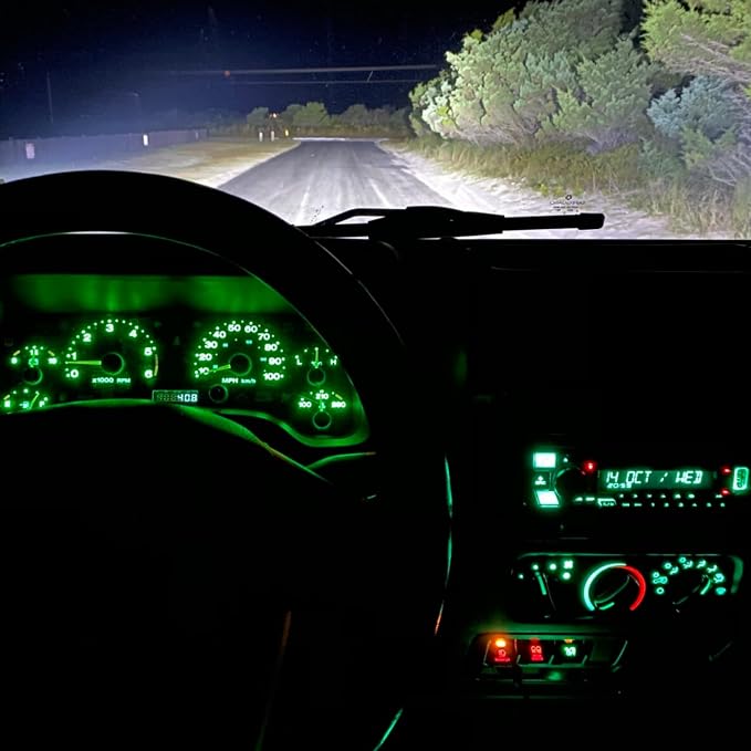 16 Pieces Interior Dash Instrument Gauge Lights with Sockets + Climate Control LED Bulb Kit, Factory-Style Green Glow Upgrade, Fits Jeep Wrangler TJ 1997-2006