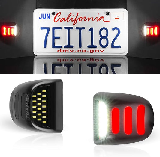LivTee License Plate Light, Tag Lights for License Plate, 2PCS LED License Plate Light Assembly, Fits for Chevrolet, Fits for Silverado, Fits for GMC, Fits for Cadillac, Xenon White with Red Stripes