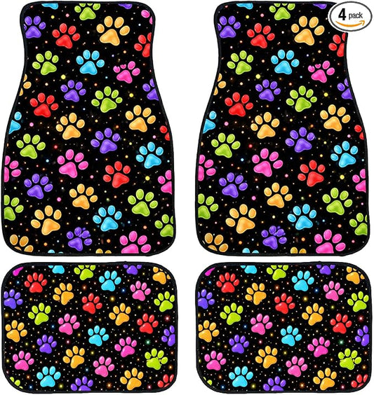Paw Print Car Floor Mats Set of 4 Neon Color Starry Pattern Automotive Foot Mats Rugs Carpet for Car Non-Slip Auto Car Accessories Universal Fit for Car SUV Truck Van