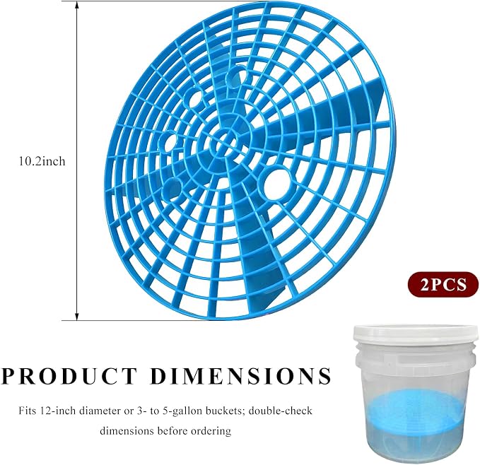 2 PCS Car Wash Bucket Inserts, Detail Grit Trap Kit Helps Removes Dirt & Debris from Wash Mitt, Automotive Detail Filter Washing Tool for 12-Inch Diameter Buckets (Blue)