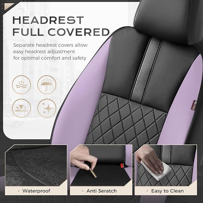 Coverado Car Seat Covers Front Pair, Automotive Leather Seat Covers for Car，Universal Fit Front Back Seat Cover, Non-Slip Waterproof Breathable Car Seat Protector